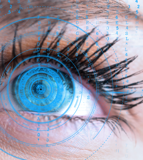 Closeup of eye with digital overlay
