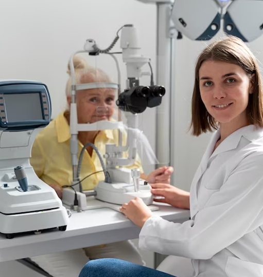 Older woman and doctor during an eye exam
