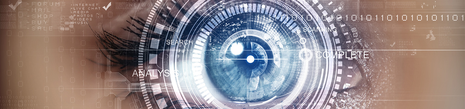Closeup of an eye with a digital overlay