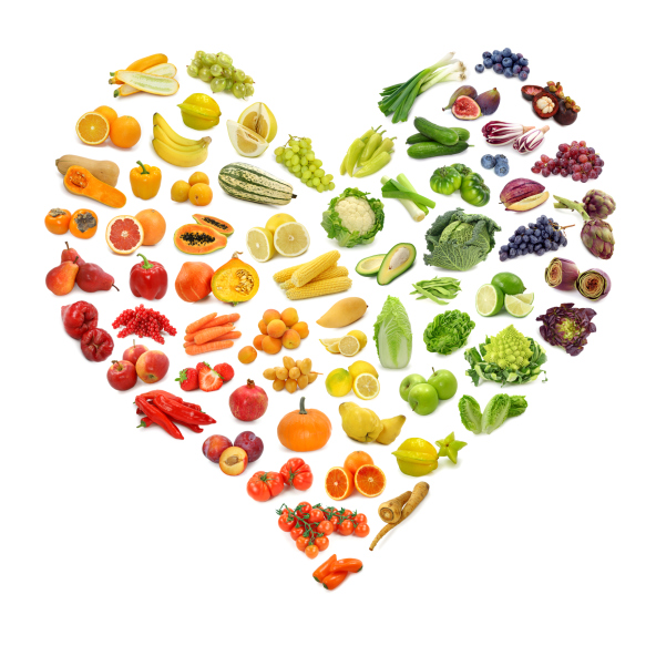 Heart made up of fruits and vegetables